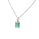 View of Faceted Emerald Necklace - Emerald Cut Rectangle Prong Set with 925 Sterling Silver on Box Chain