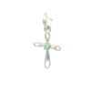 View of Faceted Emerald Pendant - Dainty 925 Sterling Silver (Rhodium Plated) Cross with Prong Set Round in Center & Cutout Edge