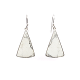 View of Howlite Dangle Earrings - Elongated Triangle Cabochon with 925 Sterling Silver Bezel