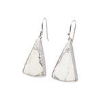 Howlite Dangle Earrings - Elongated Triangle Cabochon with 925 Sterling Silver Bezel