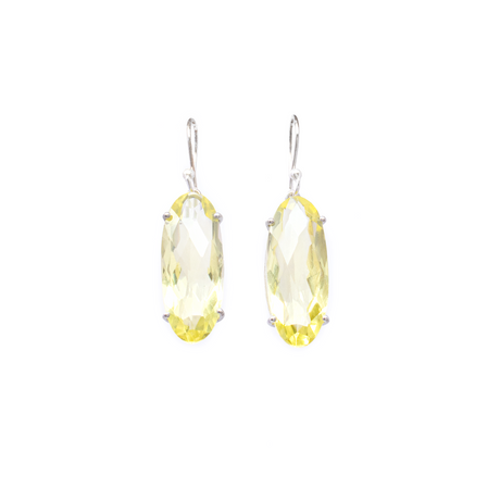 View of Lemon Quartz Dangle Earrings - Faceted Narrow Oval Prong Set with 925 Sterling Silver