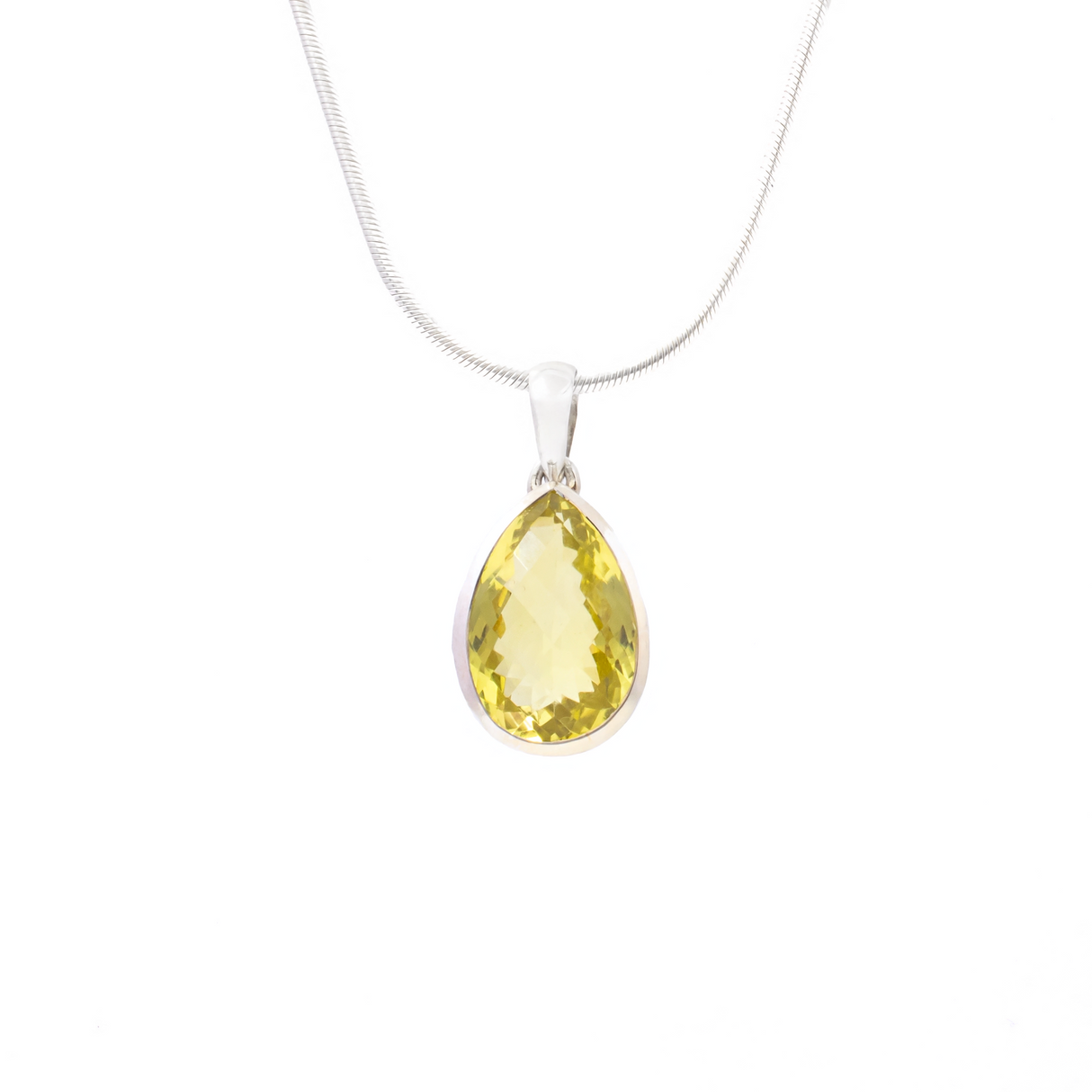 View of Lemon Quartz Pendant - Classic Faceted Pear with 925 Sterling Silver Bezel & Bail