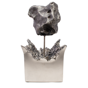 View of Campo de Cielo Meteorite on Custom Rotating \"Impact\" Stand (square) - From Argentina