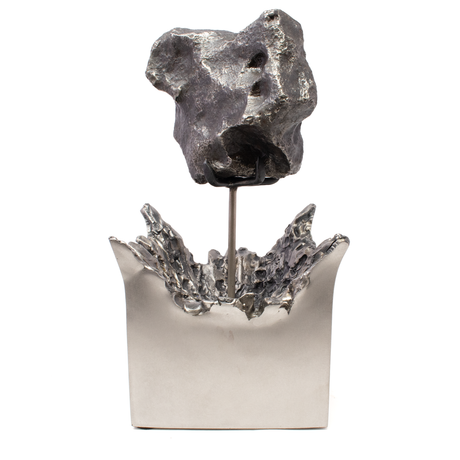 View of Campo de Cielo Meteorite on Custom Rotating \"Impact\" Stand (square) - From Argentina