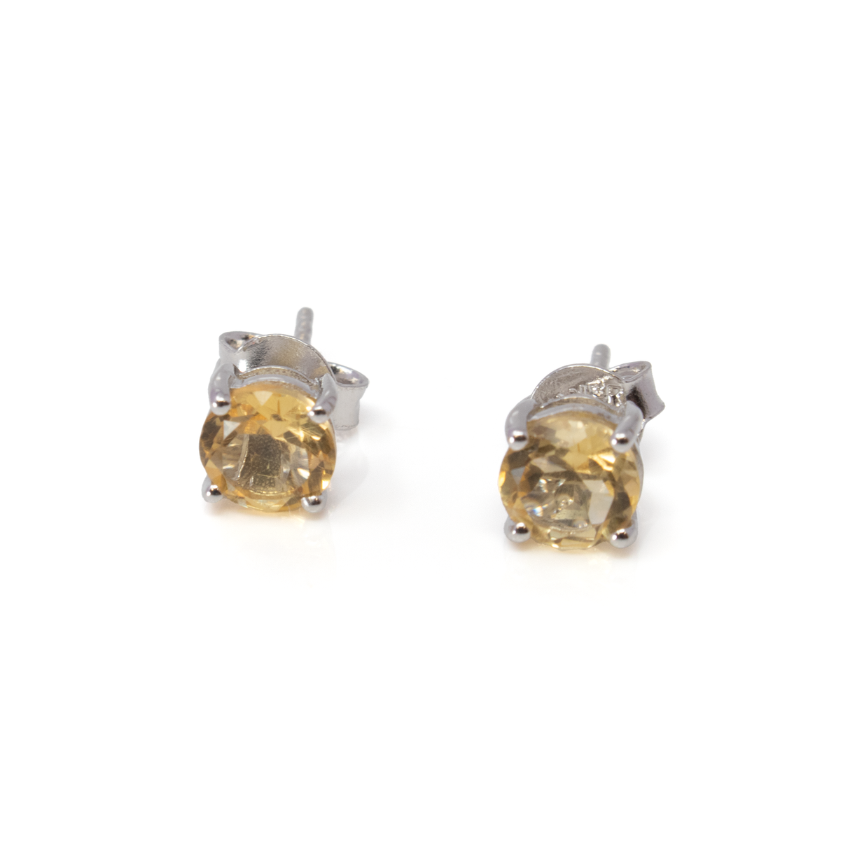 Faceted Citrine Stud Earrings - 6mm Round Prong Set with 925 Sterling Silver