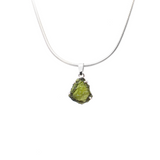 View of Moldavite Pendant - Freeform Prong Set with 925 Sterling Silver - Rounded Shape