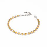 View of Faceted Citrine Link Bracelet - 24 4mm Rounds Prong Set with 925 Sterling Silver - Deep Orange Hue