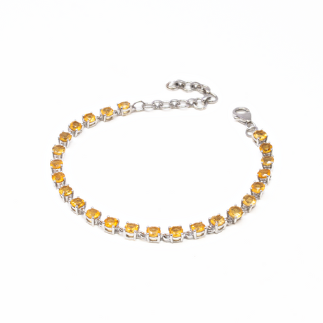 View of Faceted Citrine Link Bracelet - 24 4mm Rounds Prong Set with 925 Sterling Silver - Deep Orange Hue