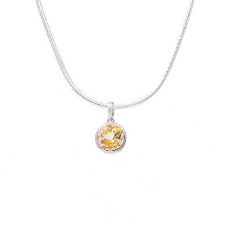 View of Faceted Citrine Pendant - Round Set on 925 Sterling Silver Raised Bezel with Cutouts