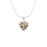 View of Dalmatian Jasper Pendant - Heart Cabochon with Simple 925 Sterling Silver Bezel