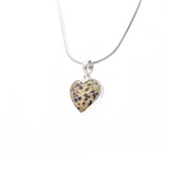 Dalmatian Jasper Pendant - Heart Cabochon with Simple 925 Sterling Silver Bezel