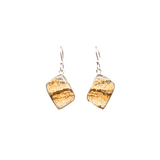 View of Picture Jasper Dangle Earrings - Diamond Set Square Cabochon with Simple 925 Sterling Silver Bezel