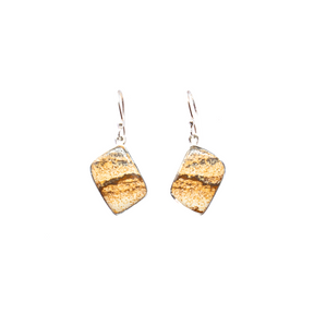 View of Picture Jasper Dangle Earrings - Diamond Set Square Cabochon with Simple 925 Sterling Silver Bezel