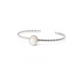 View of Rainbow Moonstone Cuff Bracelet - Round Cabochon Bezel Set on 925 Sterling Silver Rope Band