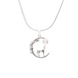 View of Rainbow Moonstone Pendant - Round Cabochon Set on 925 Sterling Silver Moon with Vines & Howling Wolf