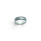 Rare Earth Gallery sterling silver ring featuring a rectangle infinity inlay of white Howlite with oxidized edges.
