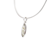 Green Rutile Pendant - Narrow Sharp Oval Cabochon with 925 Sterling Silver Bezel