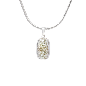 View of Green Rutile Pendant - Rectangle Cabochon with 925 Sterling Silver Bezel