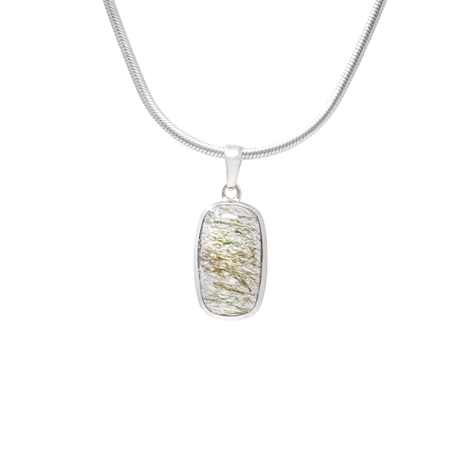 View of Green Rutile Pendant - Rectangle Cabochon with 925 Sterling Silver Bezel