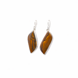 Iron Tigers Eye Dangle Earrings - Simple S-Shaped Cabochon with 925 Sterling Silver Bezel