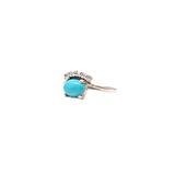 Turquoise Ring - Oval Cabochon Prong Set with White Czs on 925 Sterling Silver Vert Band sz8