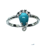 View of Turquoise Ring - Pear Cabochon Prong Set with White Czs on 925 Sterling Silver Stamped Band sz6