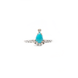 Turquoise Ring - Pear Cabochon Prong Set with White Czs on 925 Sterling Silver Stamped Band sz8