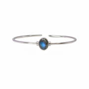 View of Labradorite Cuff Bracelet - Oval Cabochon with 925 Sterling Silver Bezel & Side Detail