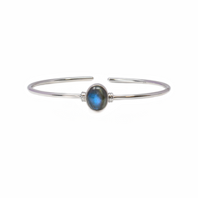 View of Labradorite Cuff Bracelet - Oval Cabochon with 925 Sterling Silver Bezel & Side Detail