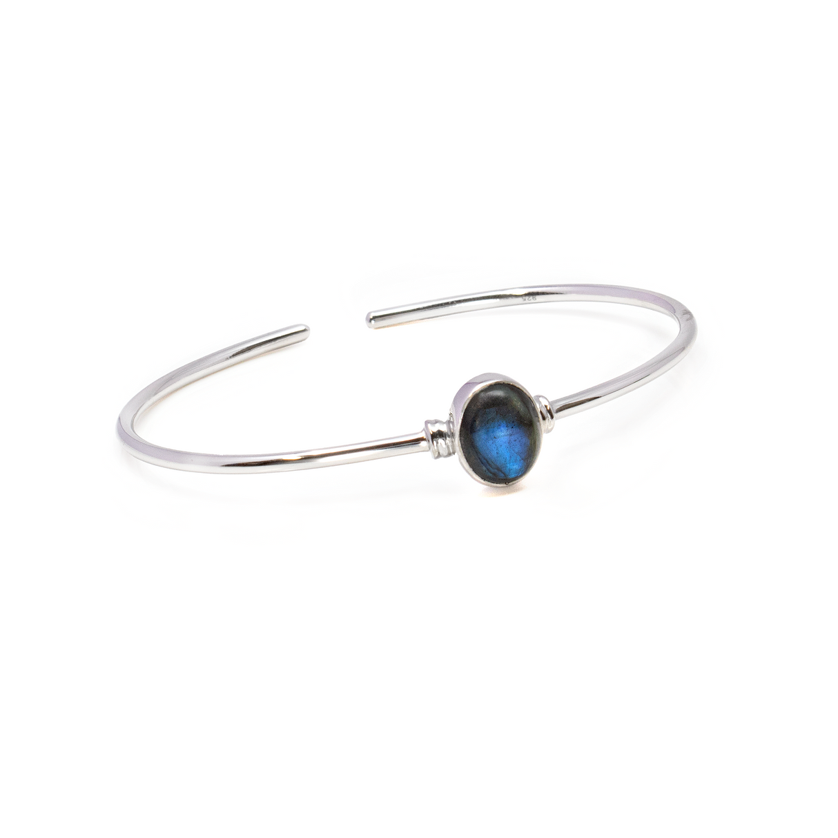 Labradorite Cuff Bracelet - Oval Cabochon with 925 Sterling Silver Bezel & Side Detail