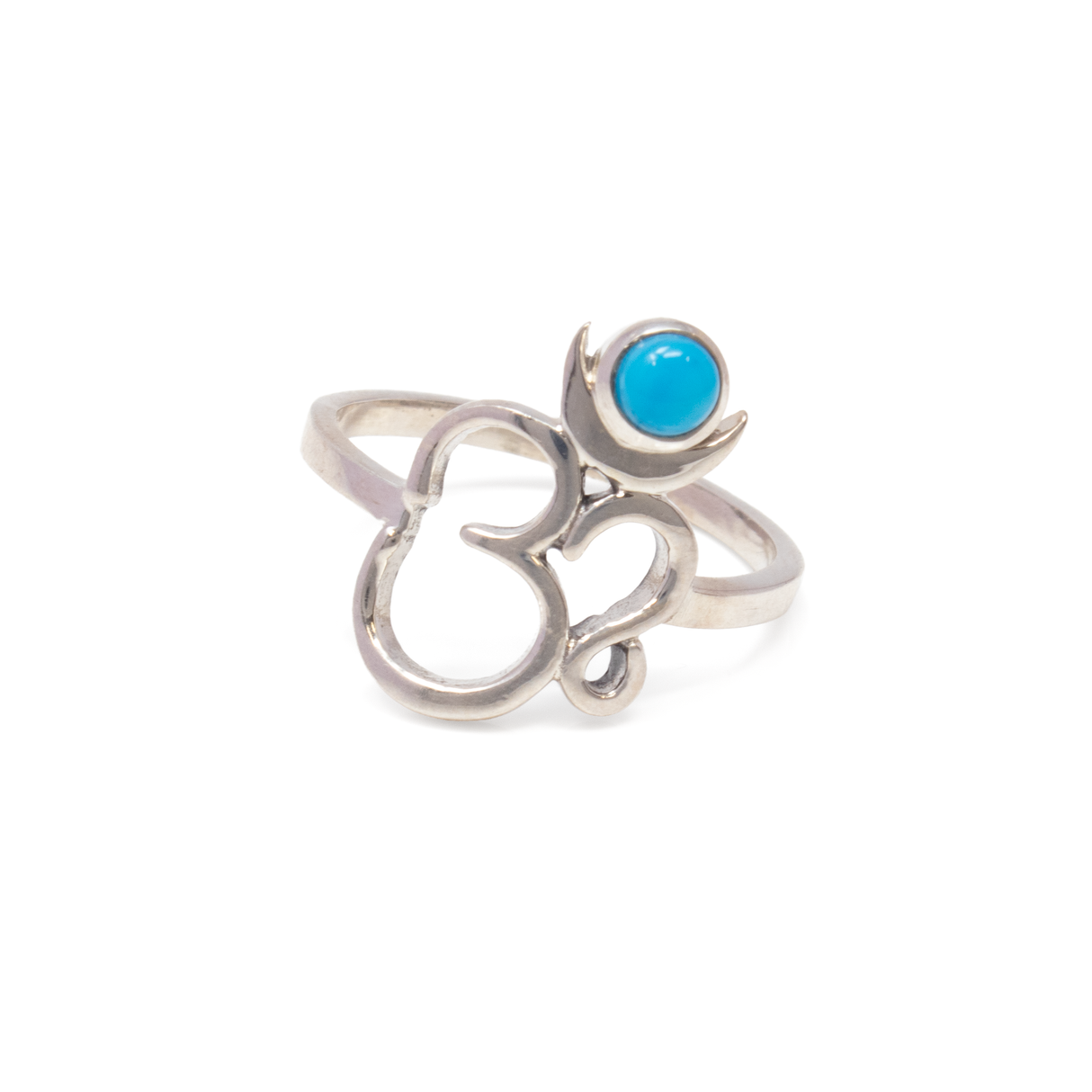 Turquoise Ring - Dainty Round Cabochon Bezel Set with 925 Sterling Silver OM Symbol sz5