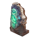 Rainbow Fluorite Slice Table Lamp with Caliche Exterior on Wave Design Stand