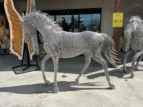 View of Stainless Steel Horse Sculpture - Trotting Posture