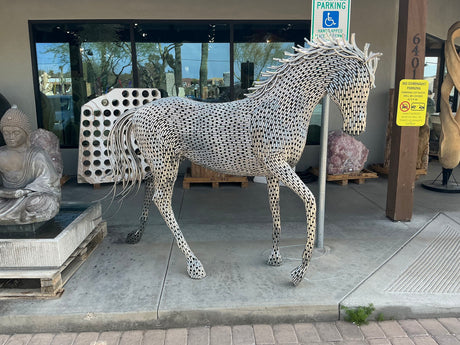 View of Stainless Steel Horse Sculpture - Trotting Posture