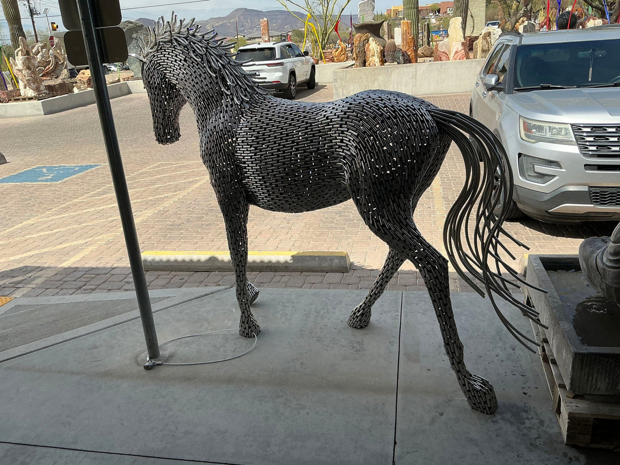 Stainless Steel Horse Sculpture - Trotting Posture