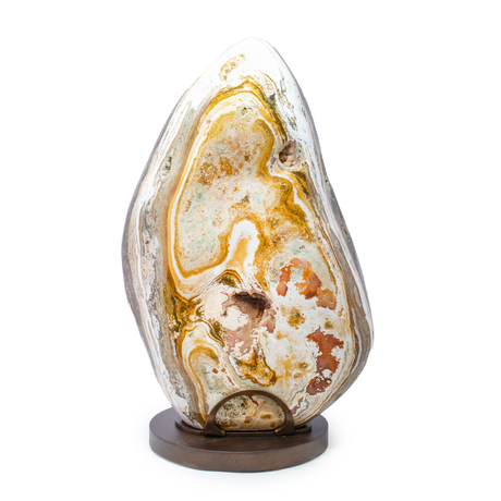 View of Ocean Jasper FreeForm Set on Custom Rotating Stand Patina Finish