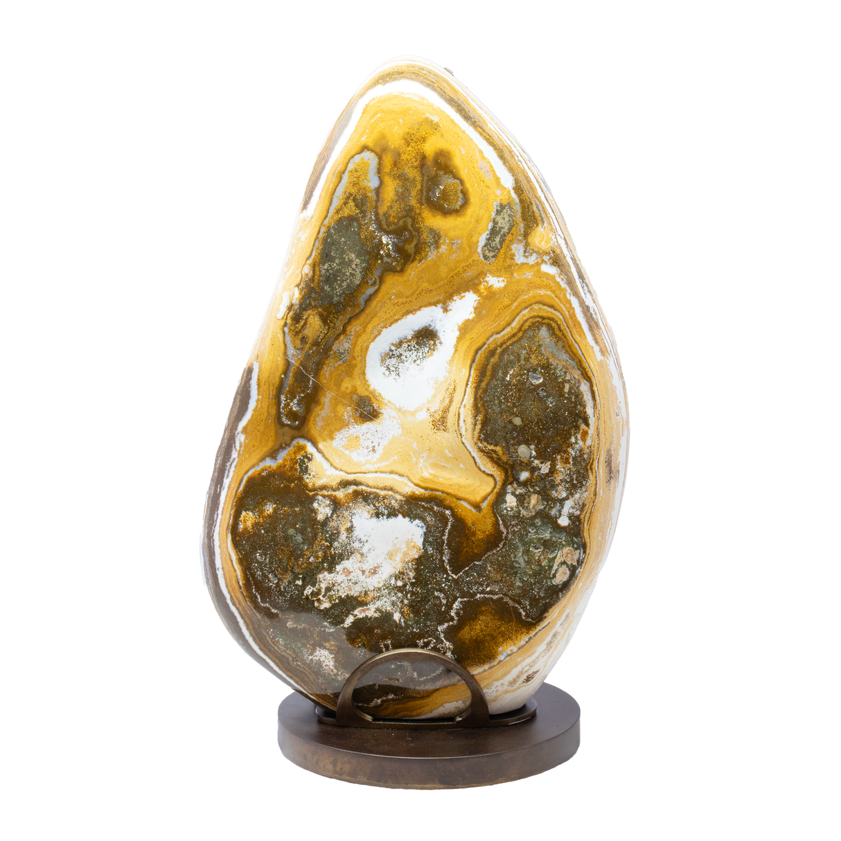 Ocean Jasper FreeForm Set on Custom Rotating Stand Patina Finish