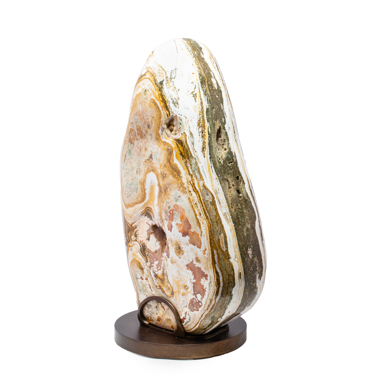 Ocean Jasper FreeForm Set on Custom Rotating Stand Patina Finish