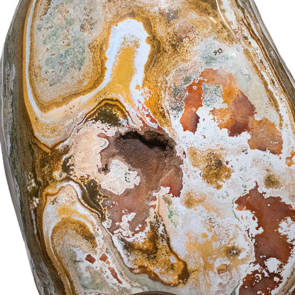 Ocean Jasper FreeForm Set on Custom Rotating Stand Patina Finish
