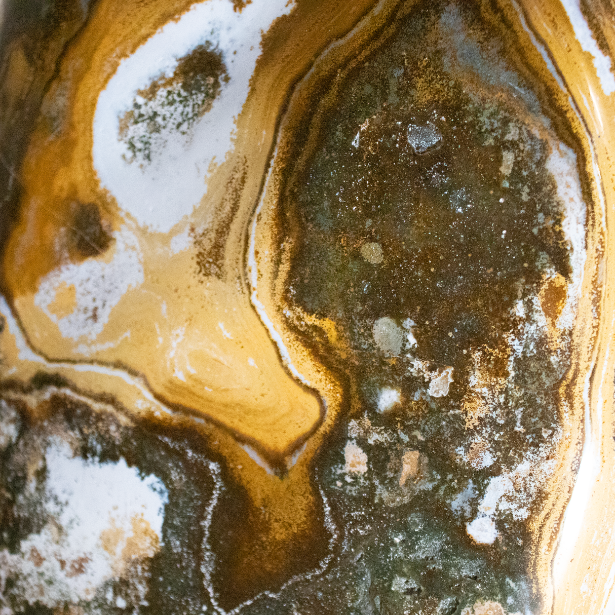 Ocean Jasper FreeForm Set on Custom Rotating Stand Patina Finish