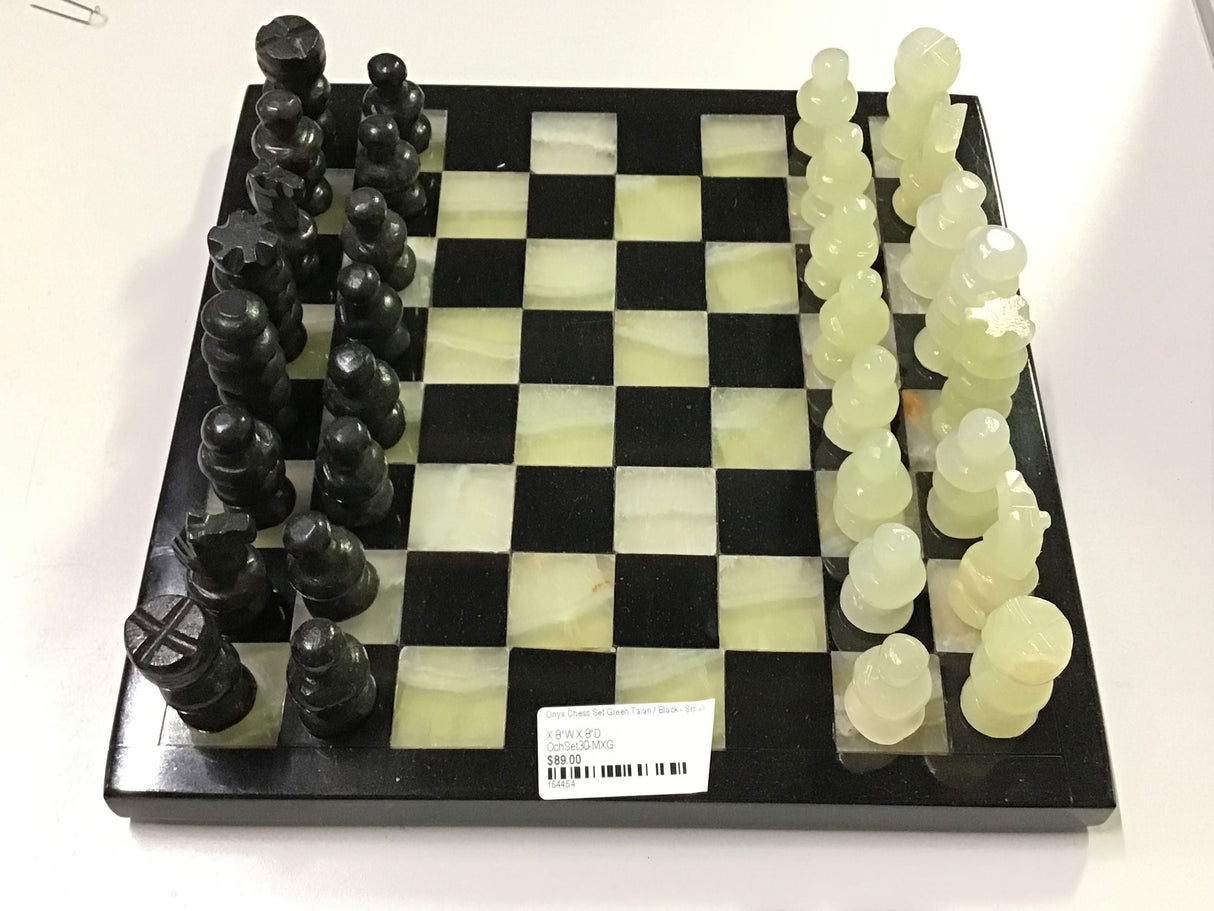 Hand Carved Mexican Onyx Stone Chess Set - Small 7.5"