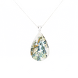 View of Ocean Jasper Pendant - Large Pear Cabochon with Simple 925 Sterling Silver Bezel - Dark Green & White Hues with Ochre Orbiculars & Sage Flower Bursts 3\"+