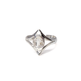 View of Herkimer Diamond Ring - Nugget Set in 925 Sterling Silver Bezel on Pointed Diamond Band sz7