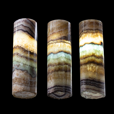 View of Aqua Banded Onyx Pendant Light Trio with Hardware Canopies and Wire