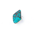 View of Turquoise Ring from Tibet - Freeform Cabochon Set in Simple 925 Sterling Silver Bezel & Double Band sz6