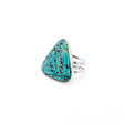 View of Turquoise Ring from Tibet - Triangular Cabochon Set in Simple 925 Sterling Silver Bezel & Double Band sz10