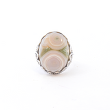 Ocean Jasper Ring - Classic Oval Cabochon Set in Elegant 925 Sterling Silver Bezel with Scalloped Edge & Fleur de Lis Design on Band sz6