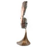 Michigan Copper Slice with Green Matrix on Custom Patina Stand with Textile Flow Desgin - TableTop Size