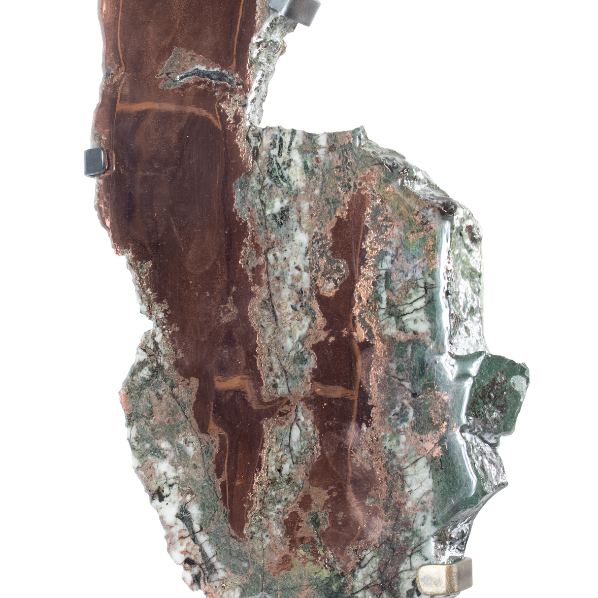 Michigan Copper Slice with Green Matrix on Custom Patina Stand with Textile Flow Desgin - TableTop Size