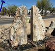 View of Meil Onyx Fountain PAIR with 3 Cut Sides and White Fossil Rustic Edge